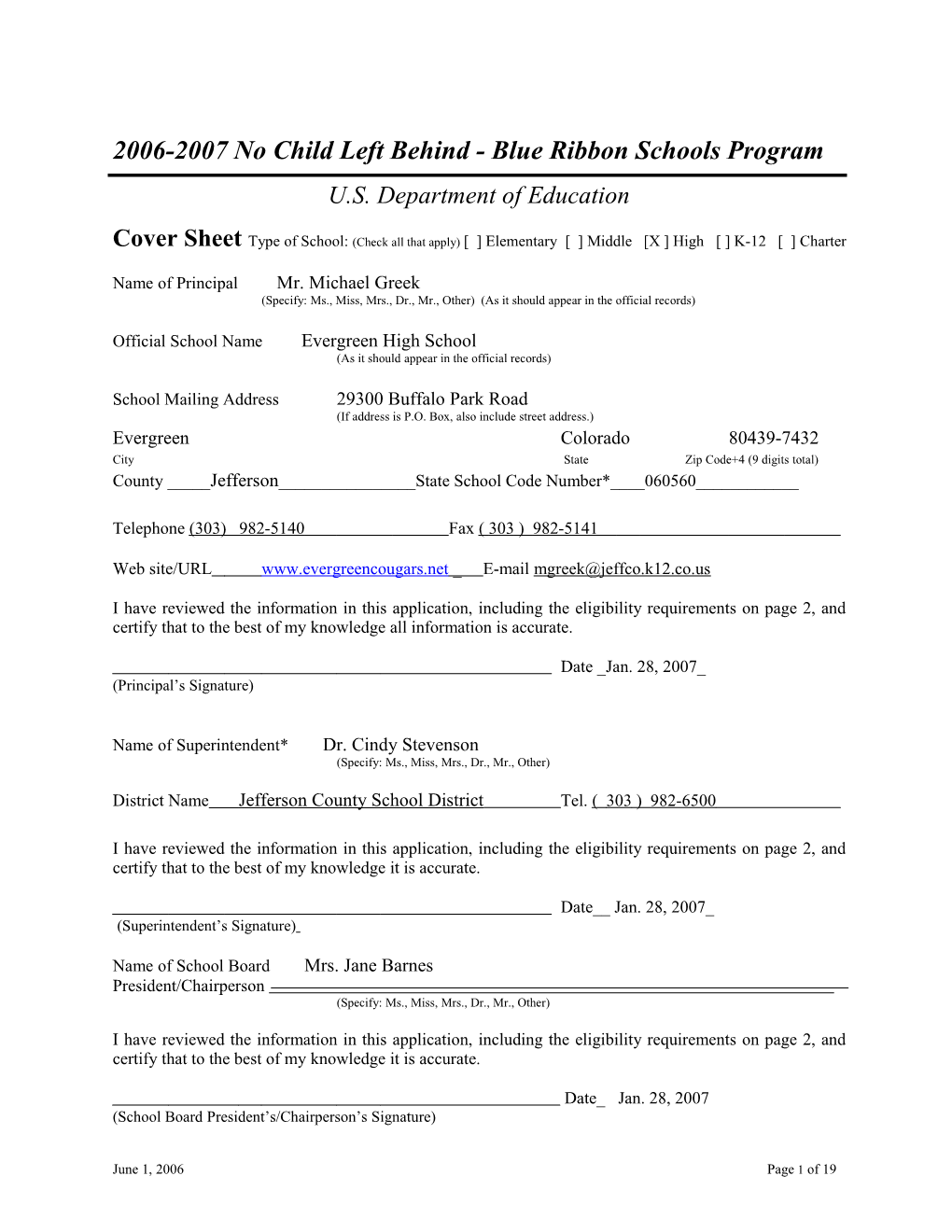 Application: 2006-2007, No Child Left Behind - Blue Ribbon Schools Program (MS Word) s15