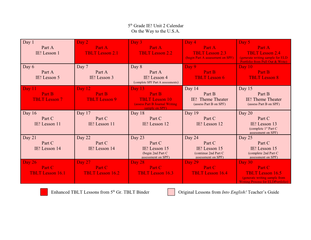 4Th Grade Unit 5 Calendar