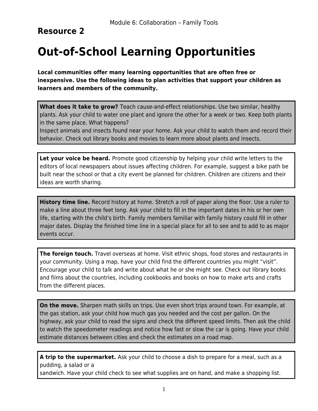 Out-Of-School Learning Opportunities