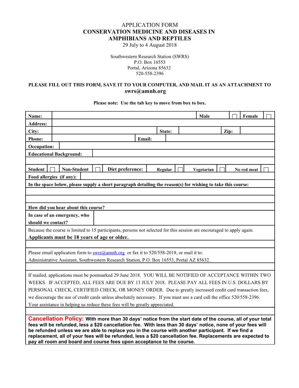 Application Form the Lepidoptera Course