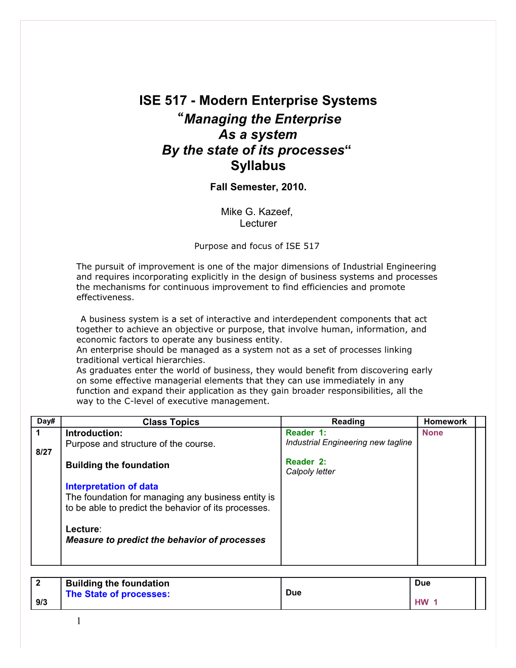 ISE 517 Modern Enterprise Systems