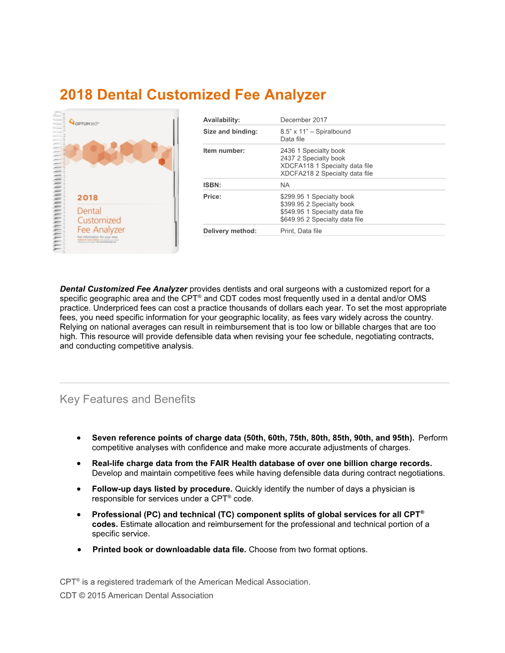 2018 Dental Customized Fee Analyzer