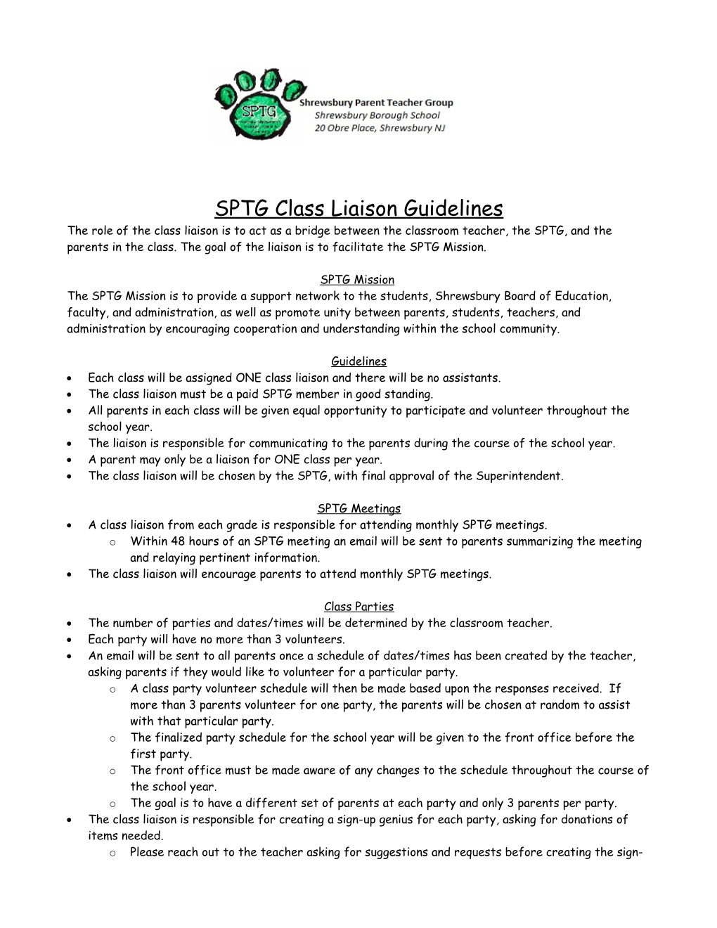 SPTG Class Liaison Guidelines