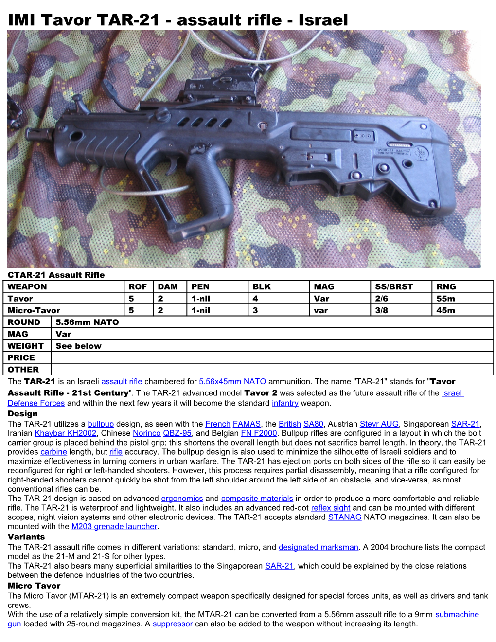 IMI Tavor TAR-21 - Assault Rifle - Israel