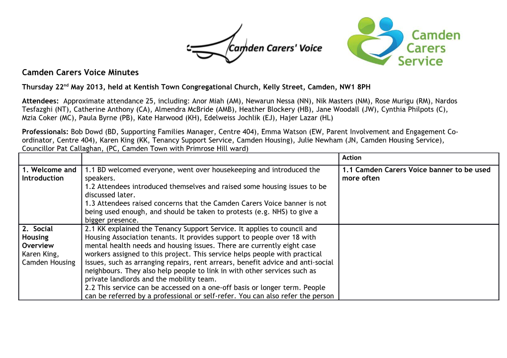 Camden Carers Voice Minutes