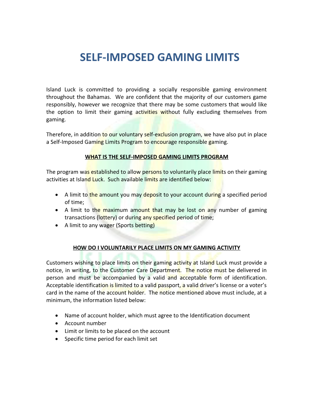 Self-Imposed Gaming Limits