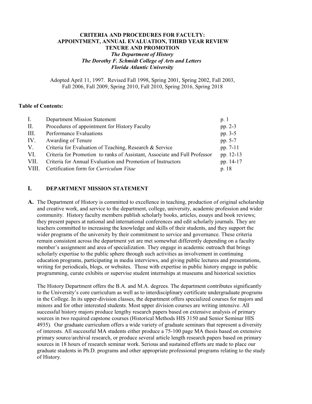 Criteria and Procedures for Faculty