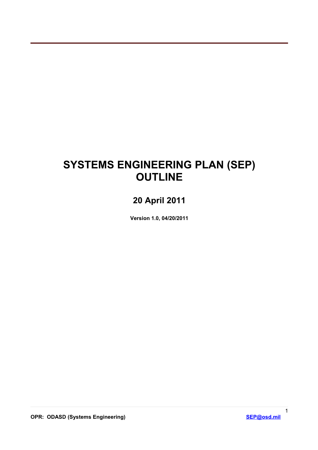 Systems Engineering Plan (Sep)