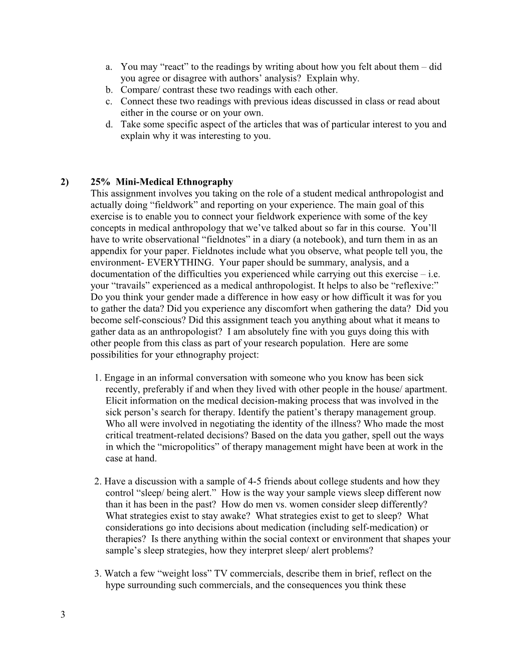 Med Anth Potential Readings for Class Spring 2005, Unt s1
