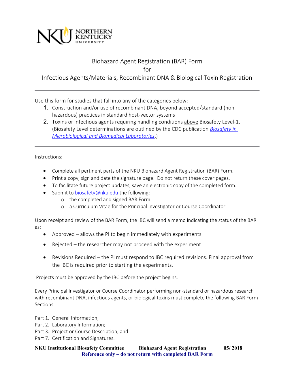 Biohazard Agent Registration (BAR) Form