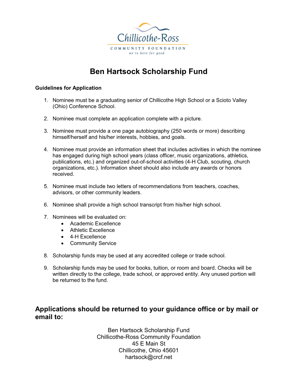 Ben Hartsock Scholarship Fund
