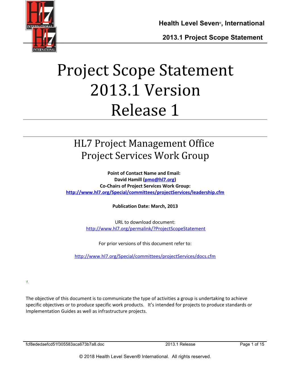 HL7 Project Scope Statement s7