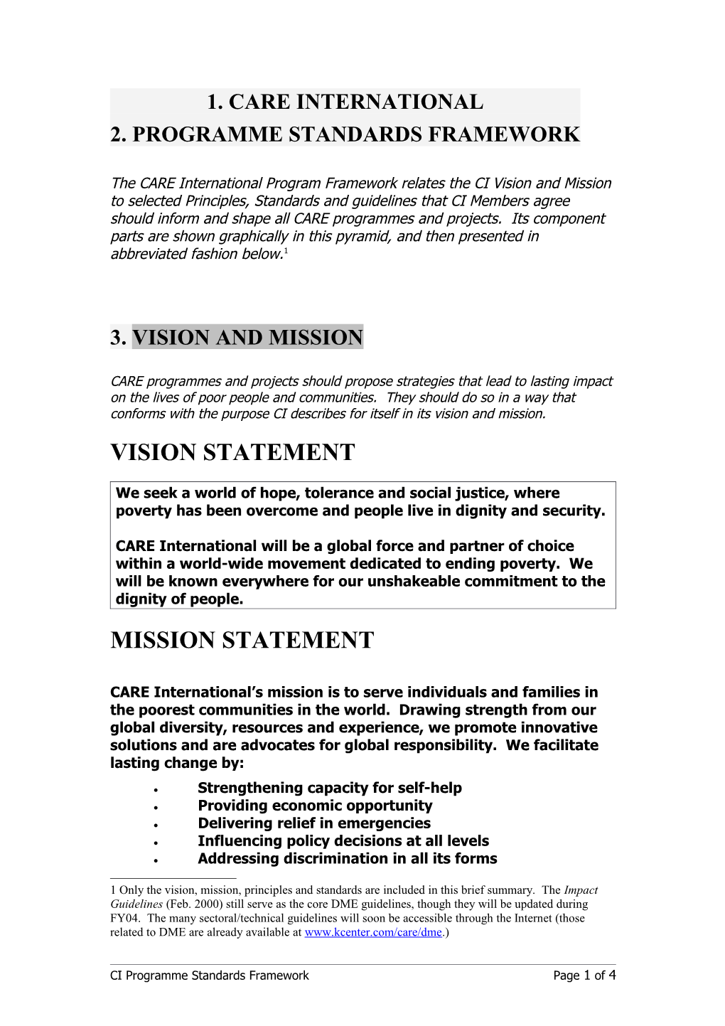 Ci Programme Standards Framework Structure