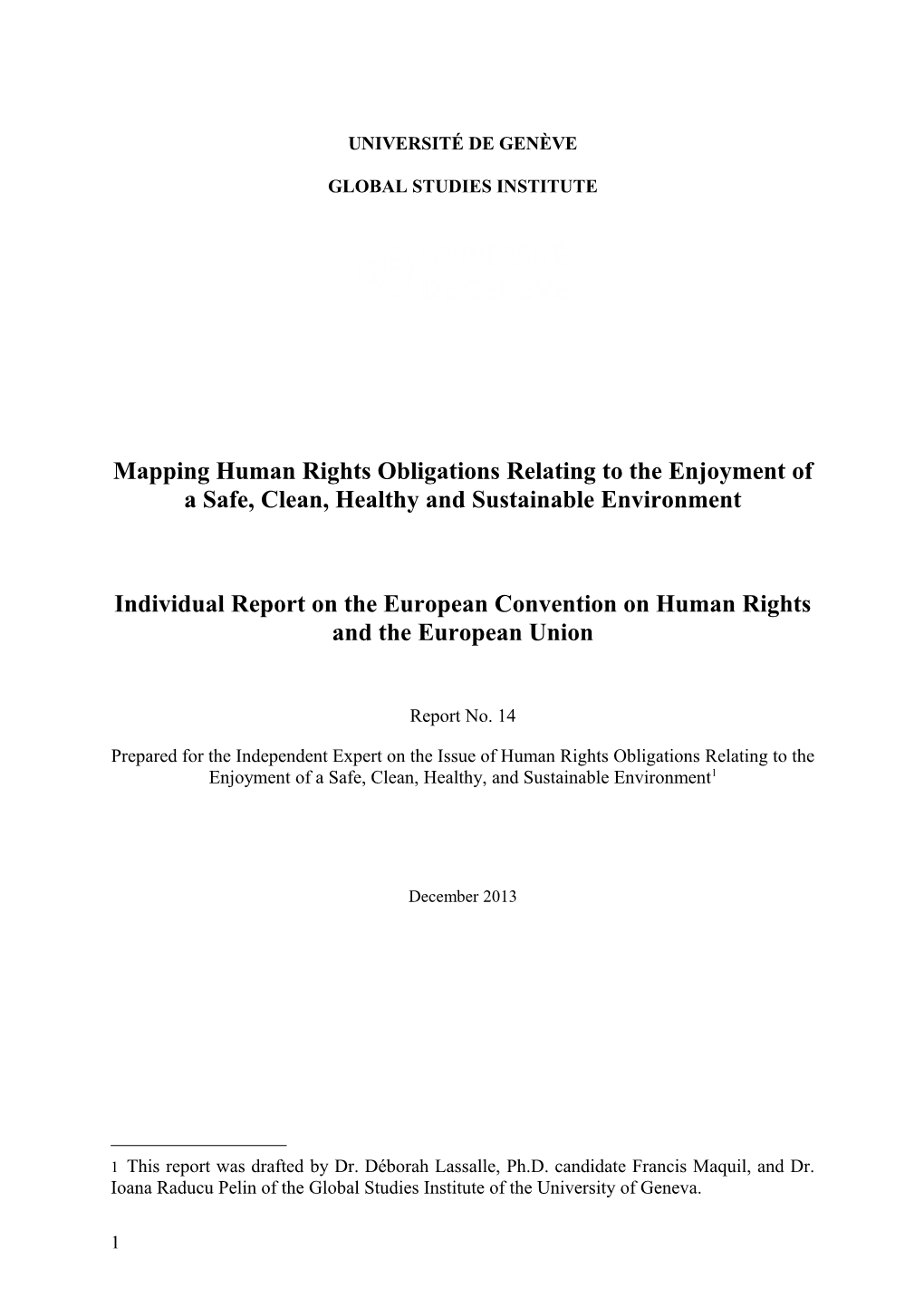 Report on European Perspectives on the Issue of Human Rights Obligations Relating to The