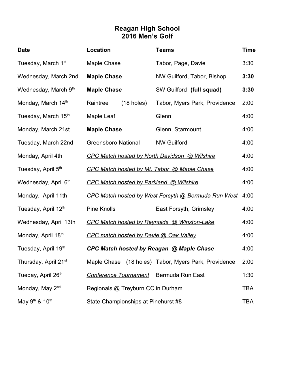 Central Piedmont 4A Conference