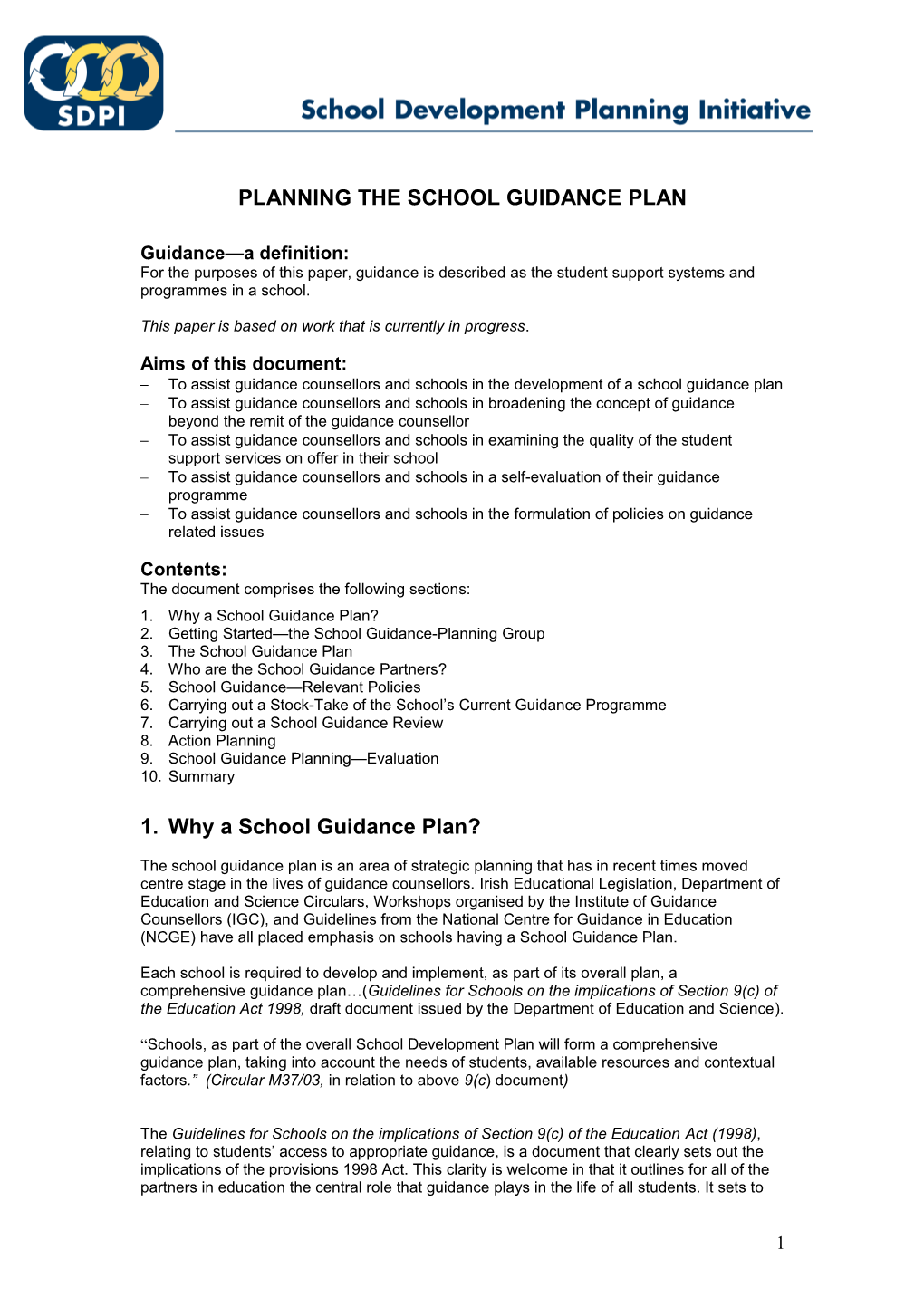 Planning the School Guidance Plan