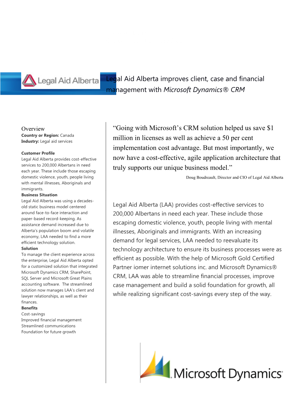 Metia CEP Legal Aid Alberta Improves Client, Case And Financial Management With Microsoft Dynam
