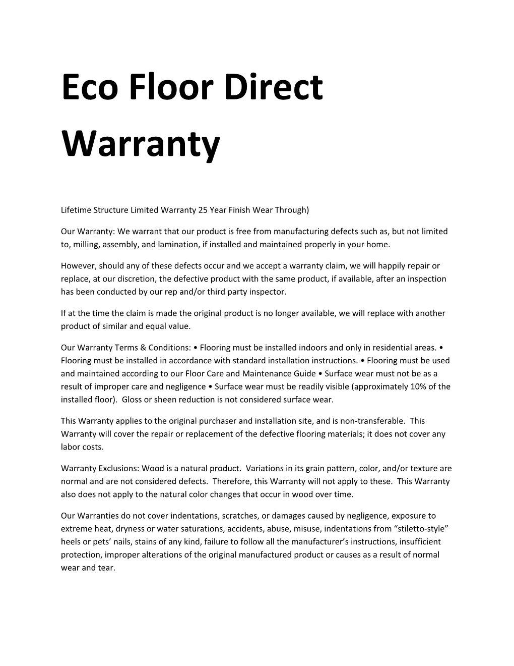 Eco Floor Direct Warranty