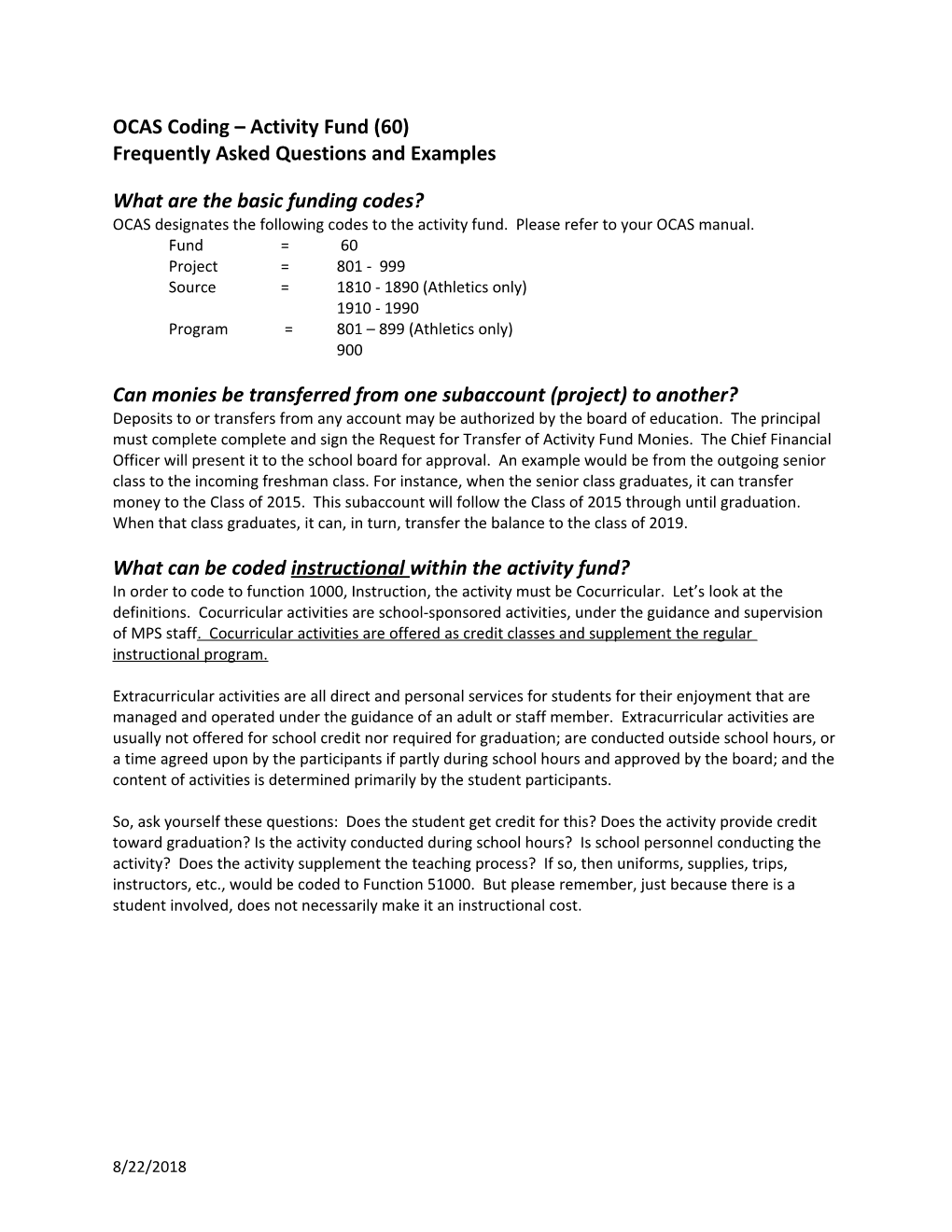 OCAS Coding Activity Fund (60)