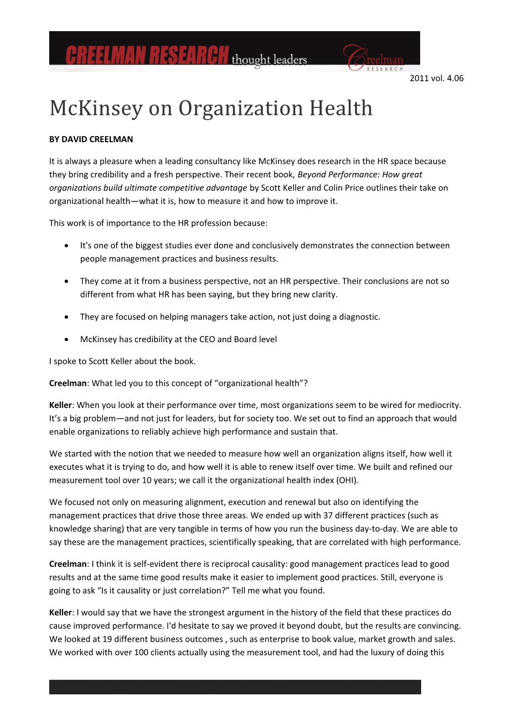 Mckinsey on Organization Health