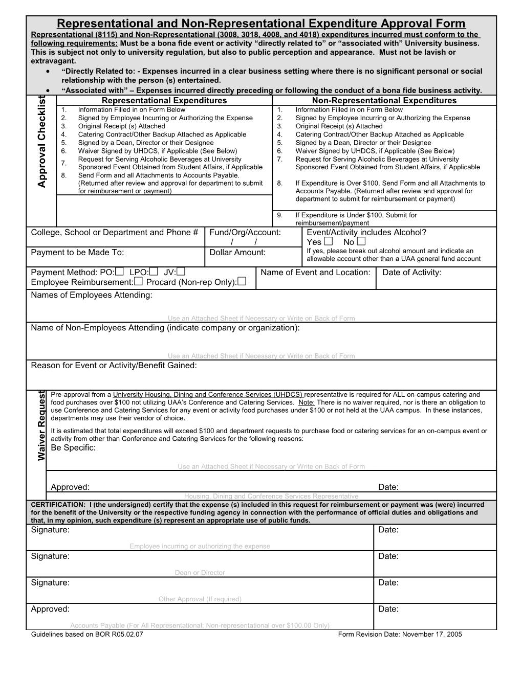 Representational and Non-Representational Expenditure Approval Form