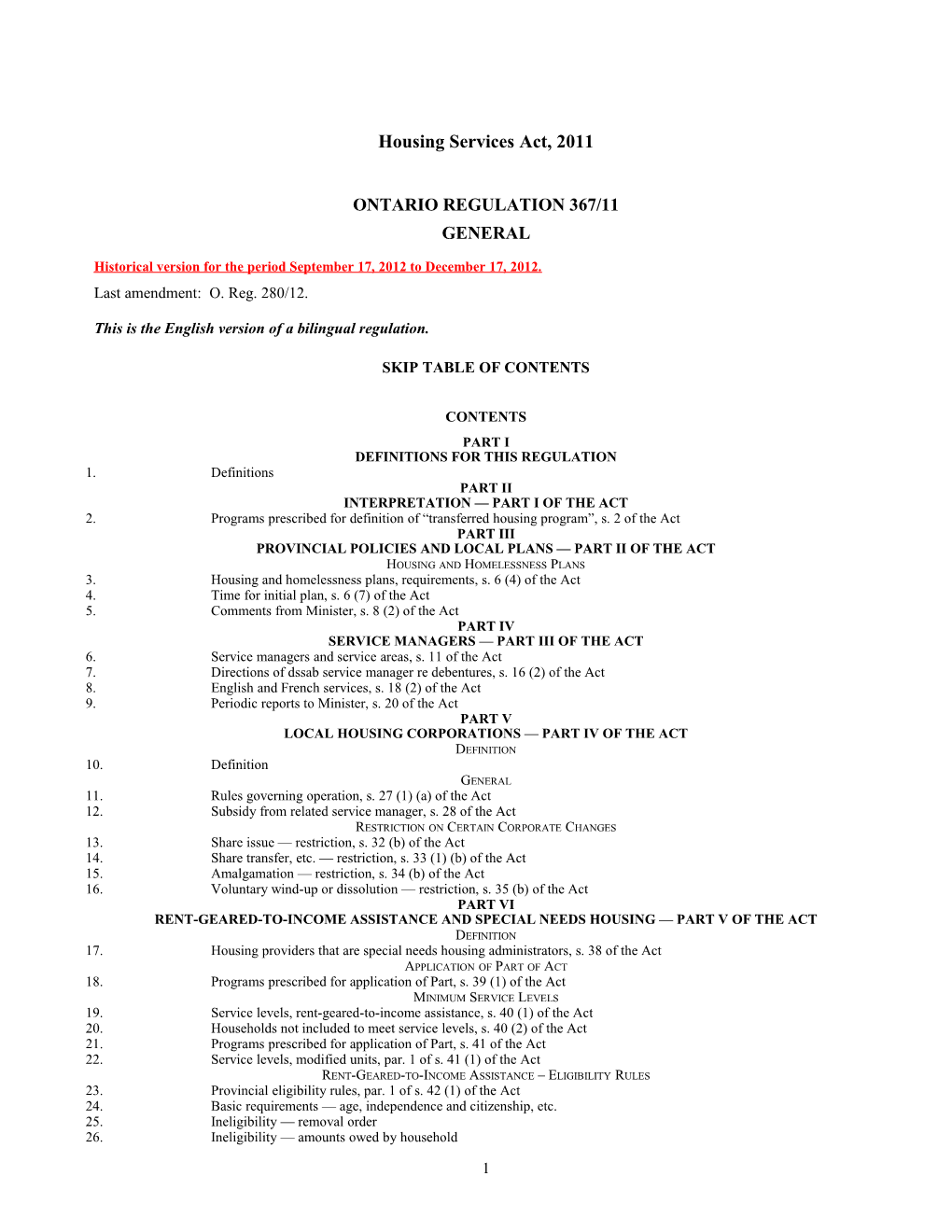 Housing Services Act, 2011 - O. Reg. 367/11