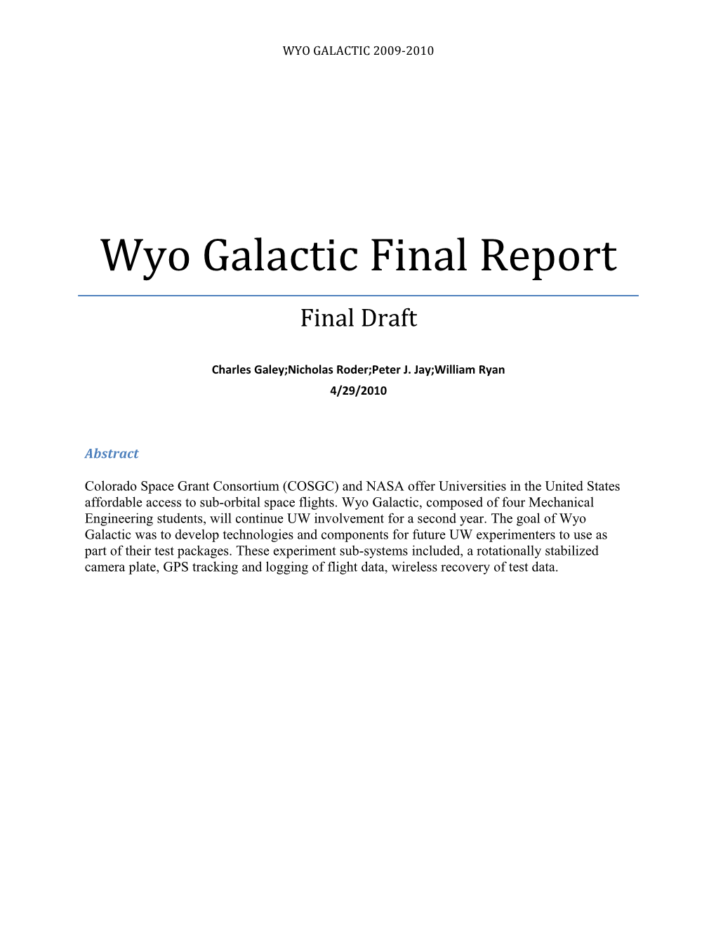 Wyo Galactic Final Report