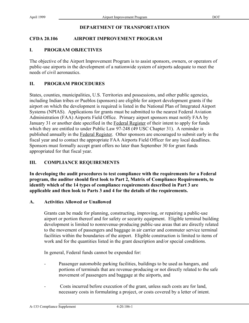 Cfda 20.106 Airport Improvement Program