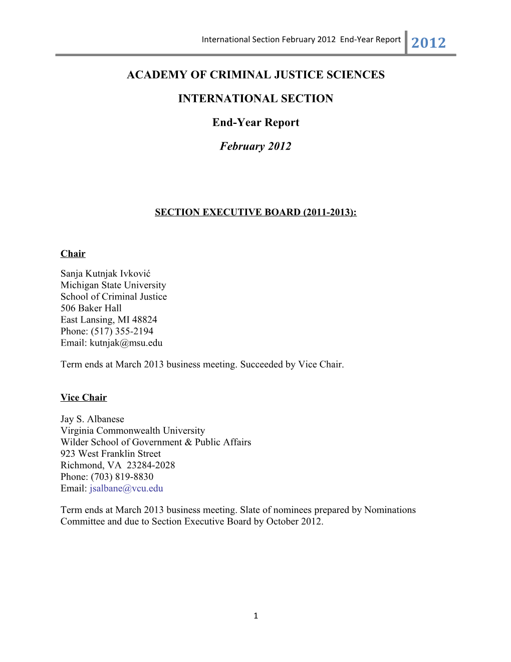 International Section February 2012 End-Year Report