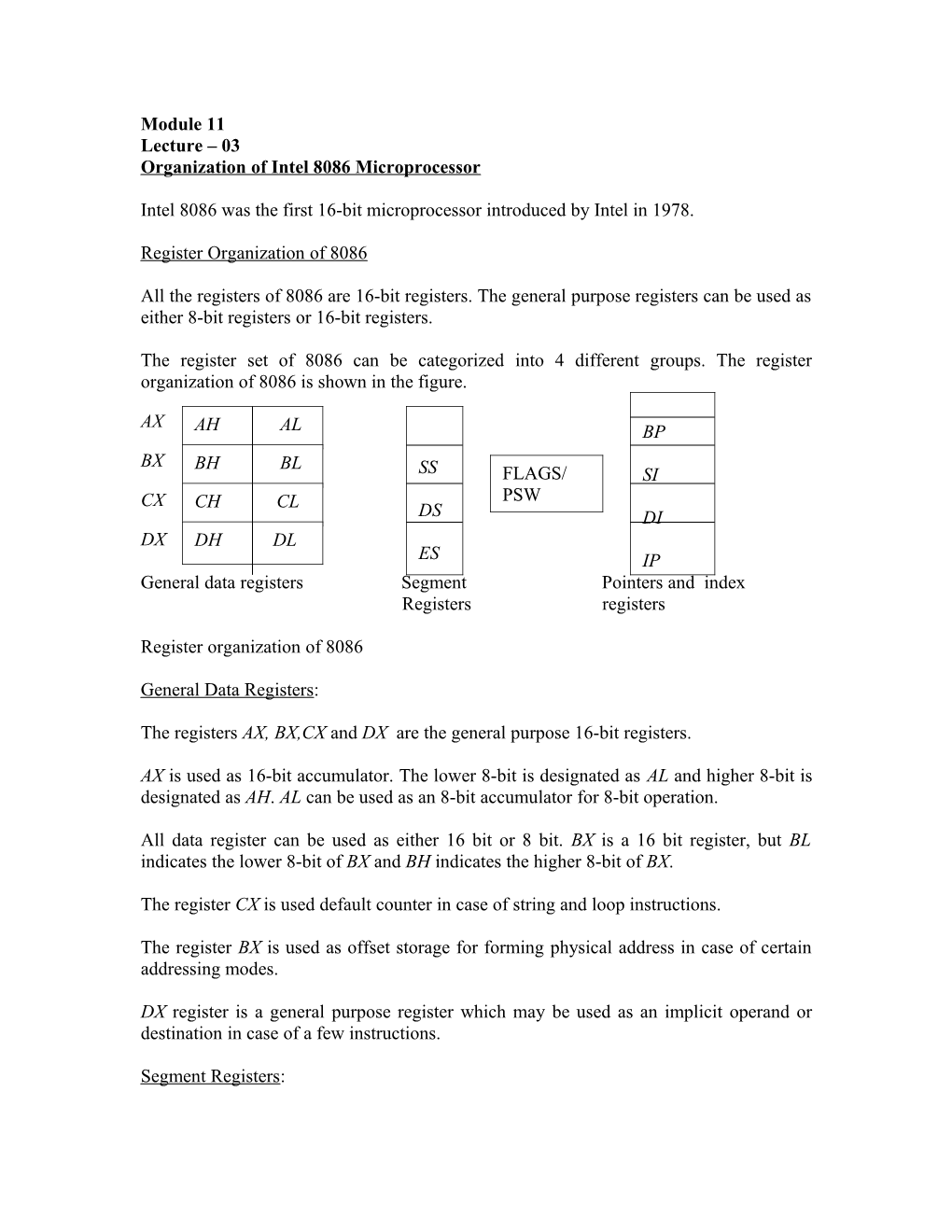 Organization of Intel 8086 Microprocessor