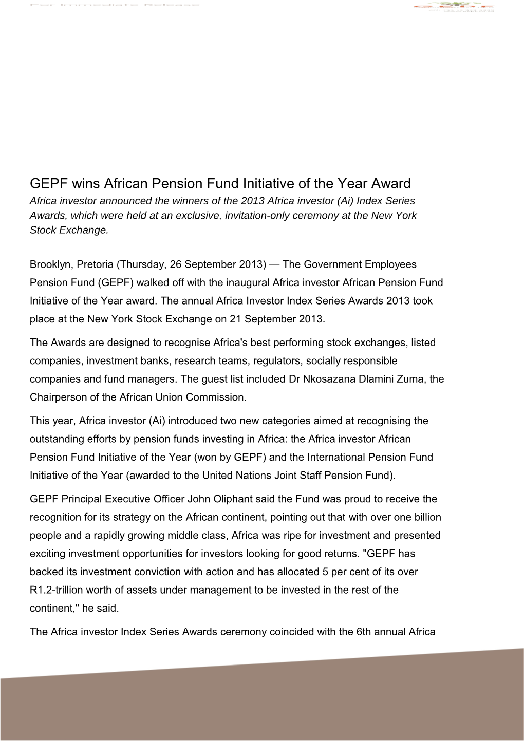 GEPF Wins African Pensionfundinitiativeofthe Yearaward