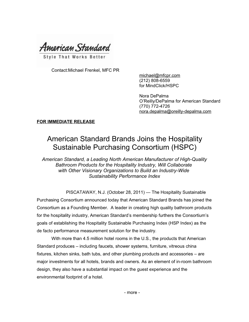 American Standard Brands Joins the Hospitality Sustainable Purchasing Consortium (HSPC)3-3-3