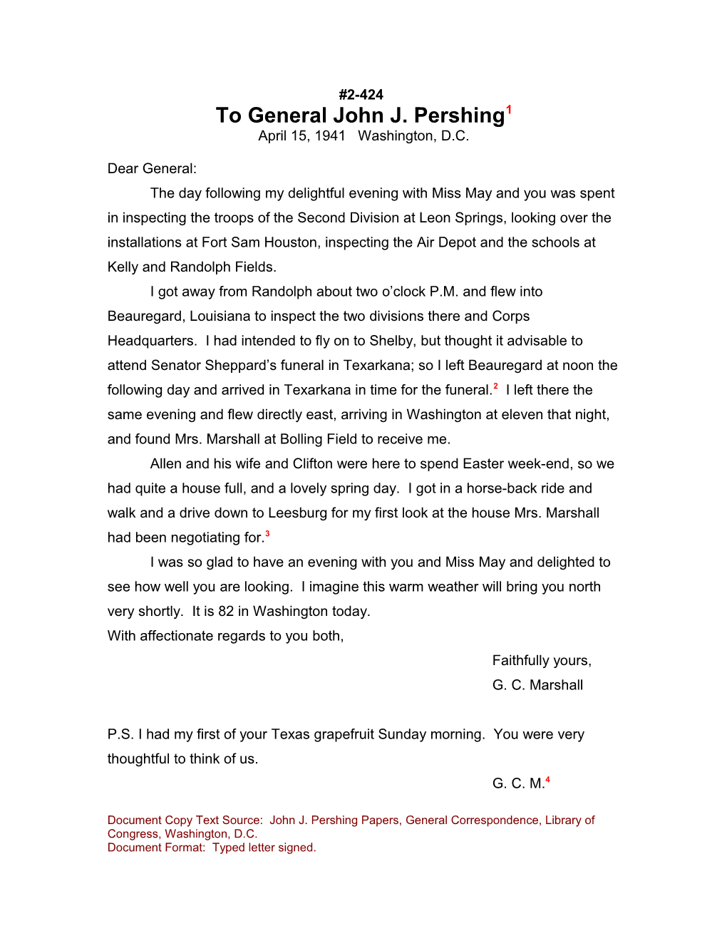To General John J. Pershing1