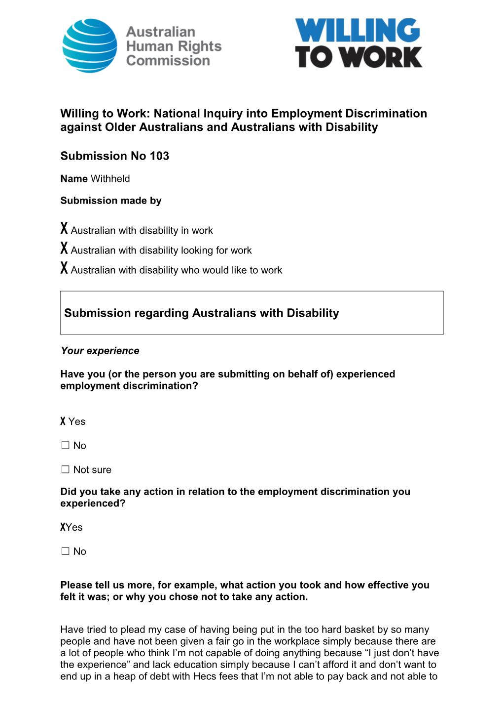 Willing to Work: National Inquiry Into Employment Discrimination Against Older Australians s6