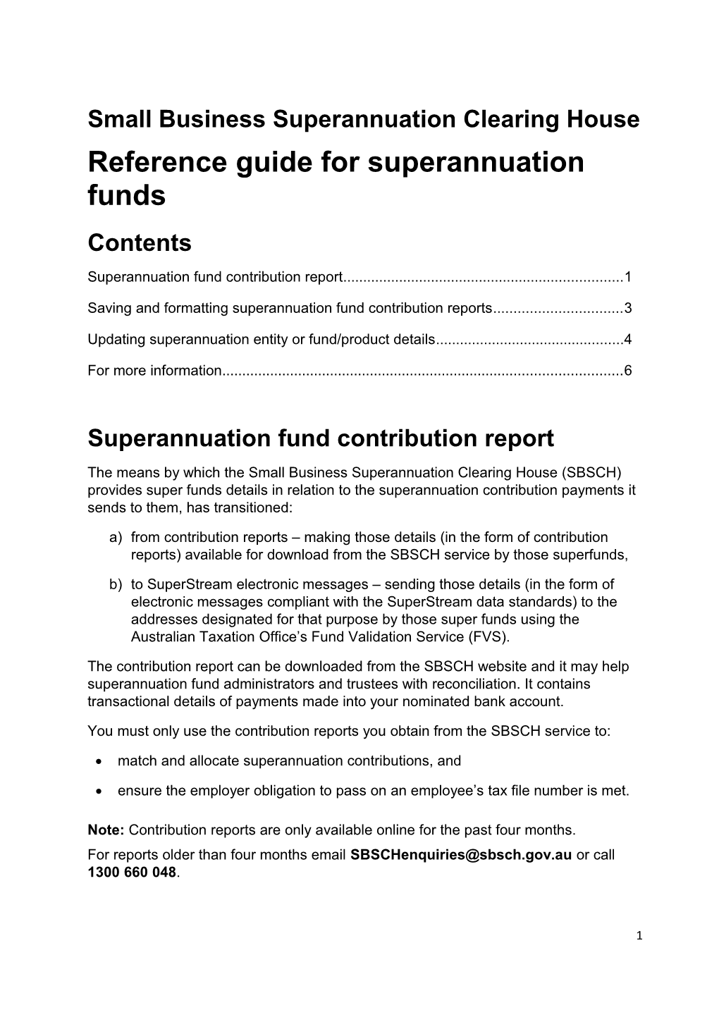 Reference Guide For Superannuation Funds - Small Business Superannuation Clearing House