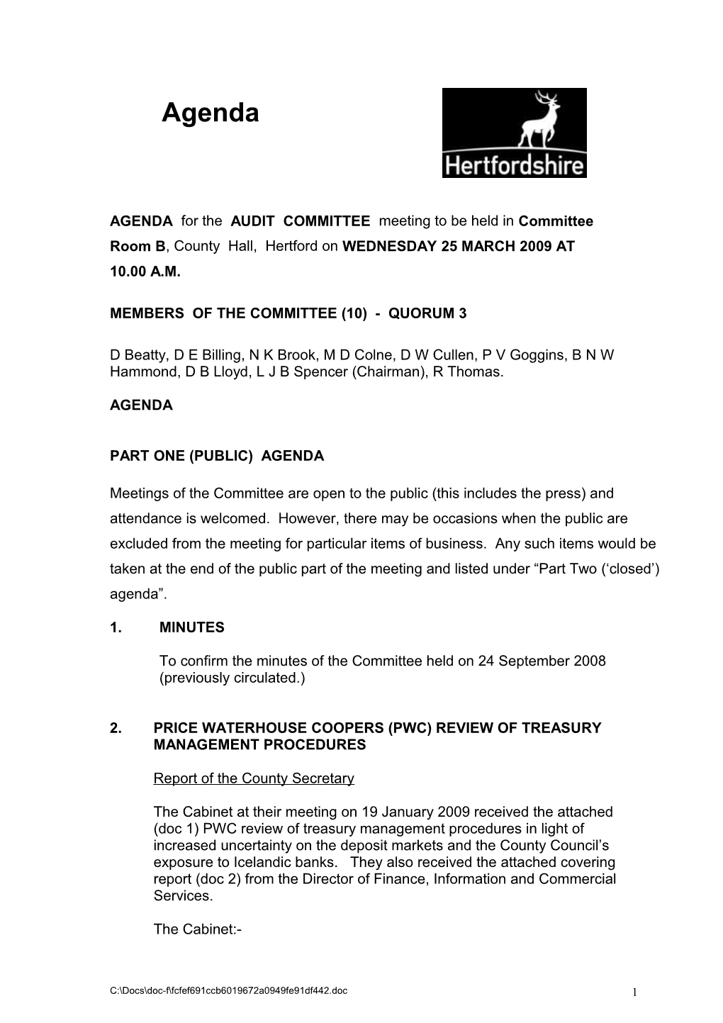 Audit Committee Agenda 25 June 2008