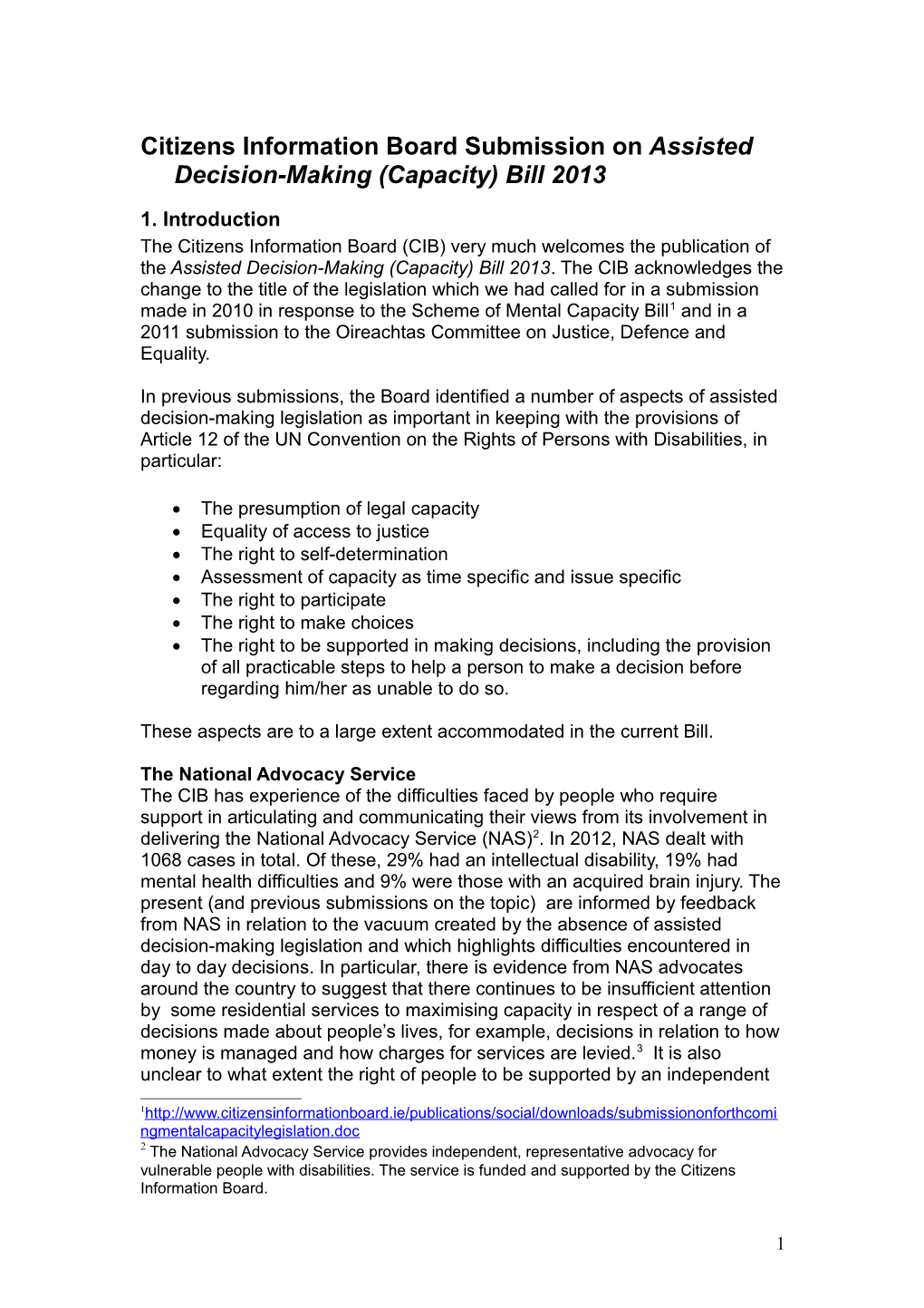 Citizens Information Board Submission on Assisted Decision-Making (Capacity) Bill 2013