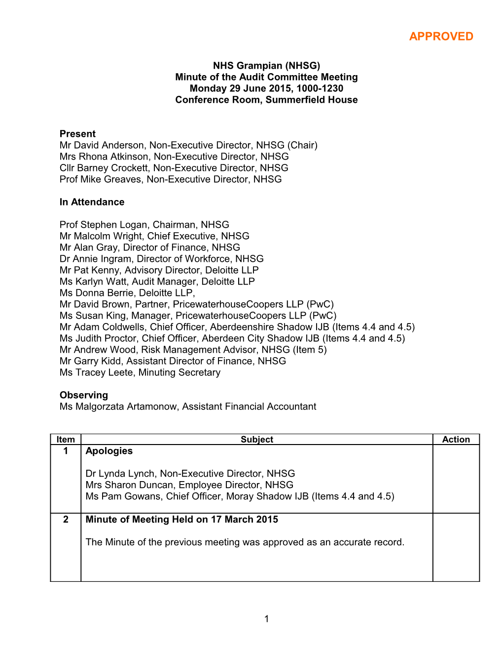 Item 11.1 Audit Committee Minute 29 June for 1 Oct