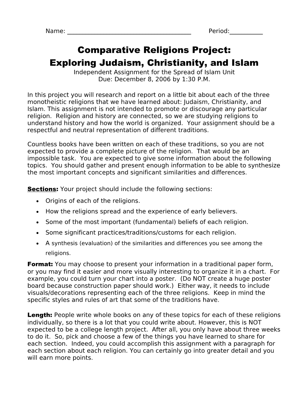 Comparative Religions Project