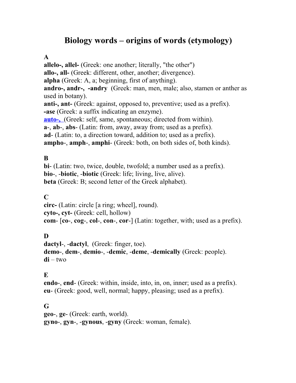 Biology Words Origins of Words (Etymology)