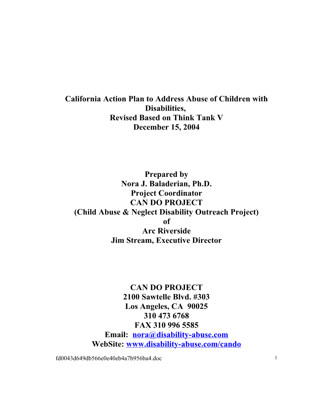 California Think Tank on the Abuse of Children with Disabilities