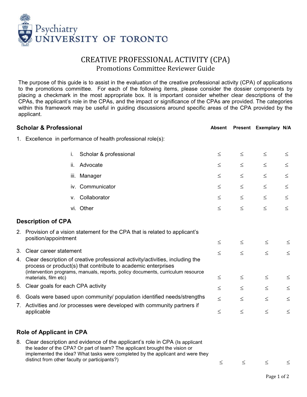 Creative Professional Activity (Cpa)