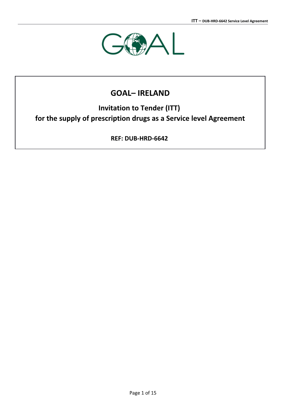 ITT DUB-HRD-6642 Service Level Agreement