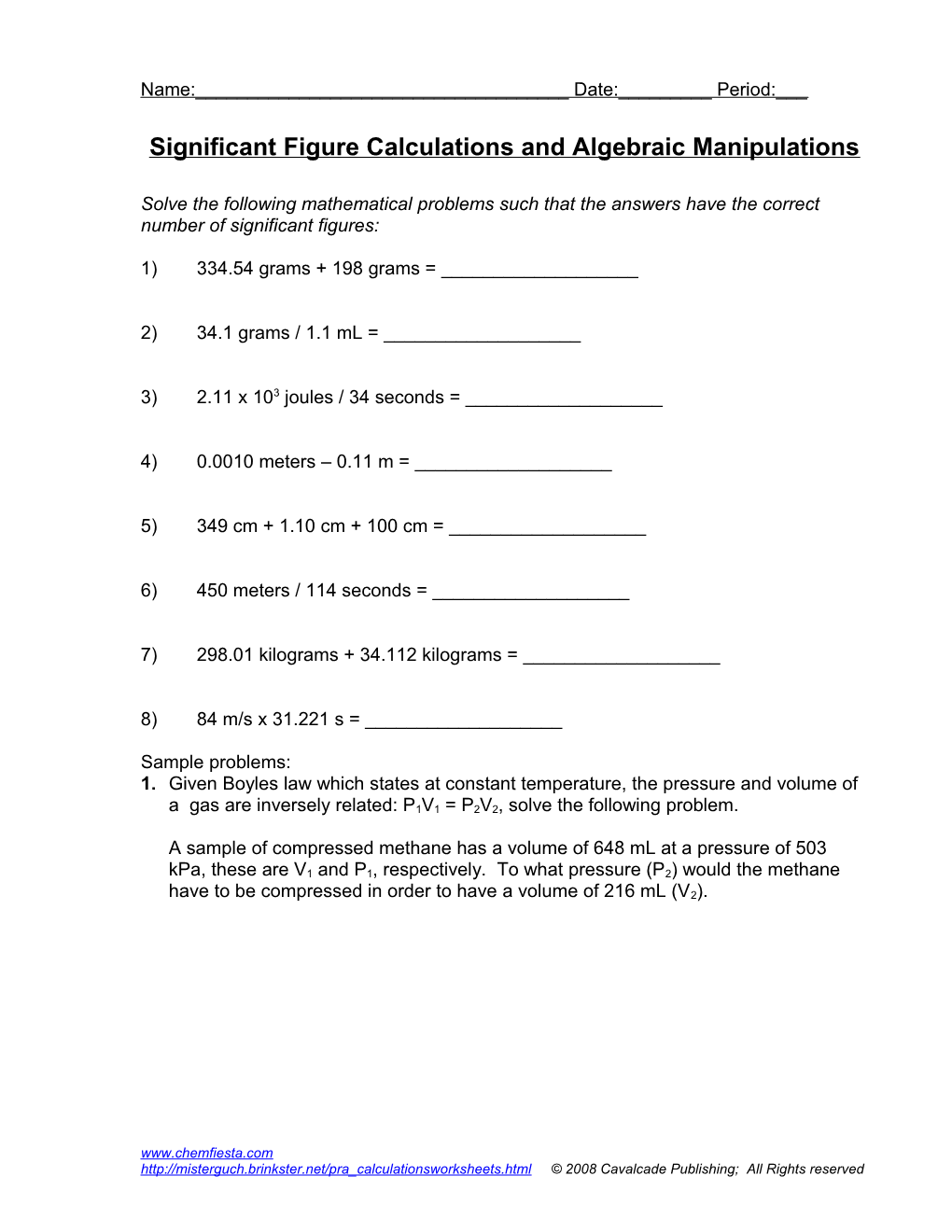 Significant Figure Calculations s1