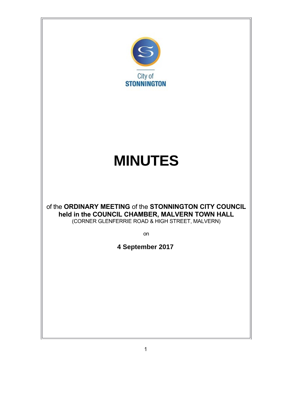 Minutes of Council Meeting - 4 September 2017
