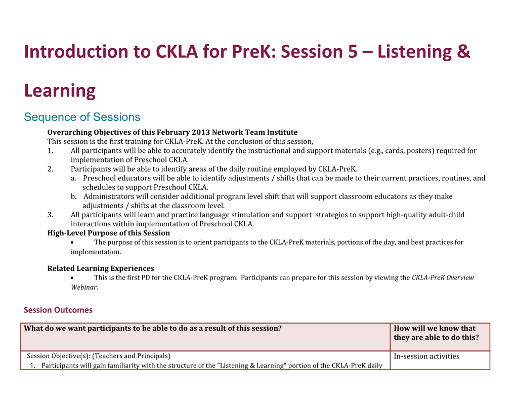 Introduction to CKLA for Prek: Session 5 Listening & Learning