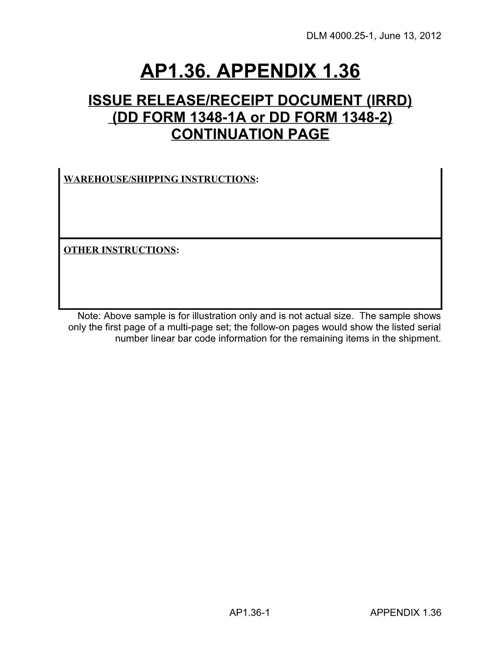 Appendix 1.36 - IRRD (DD Form 1348-1A Or DD Form 1348-2) Continuation Page