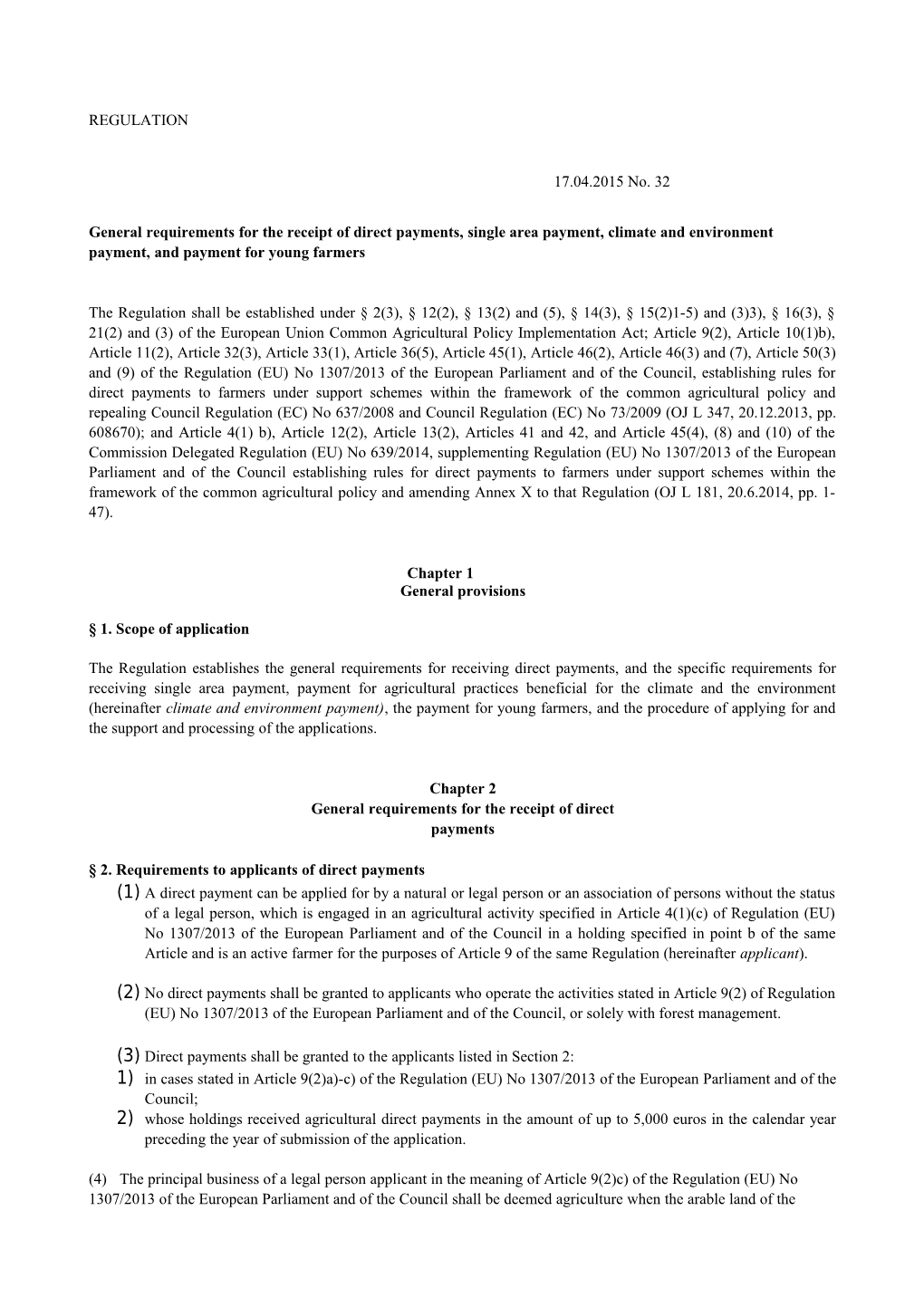 General Requirements for the Receipt of Direct Payments, Single Area Payment, Climate