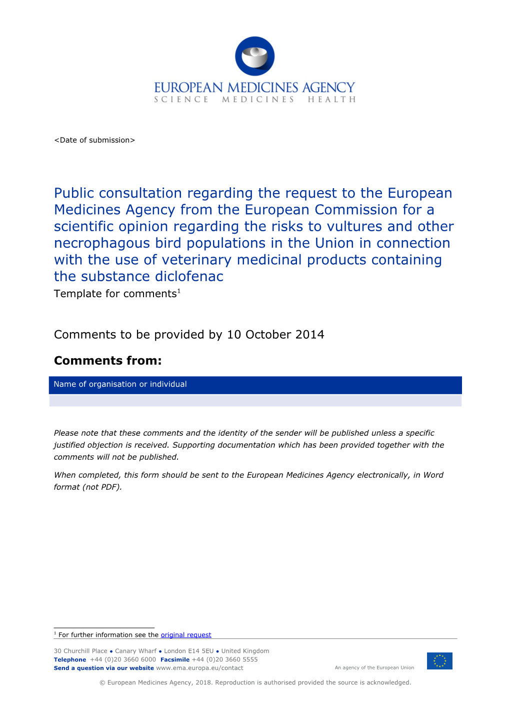 Diclofenac - Art. 30(3) - Consultation Comments Template