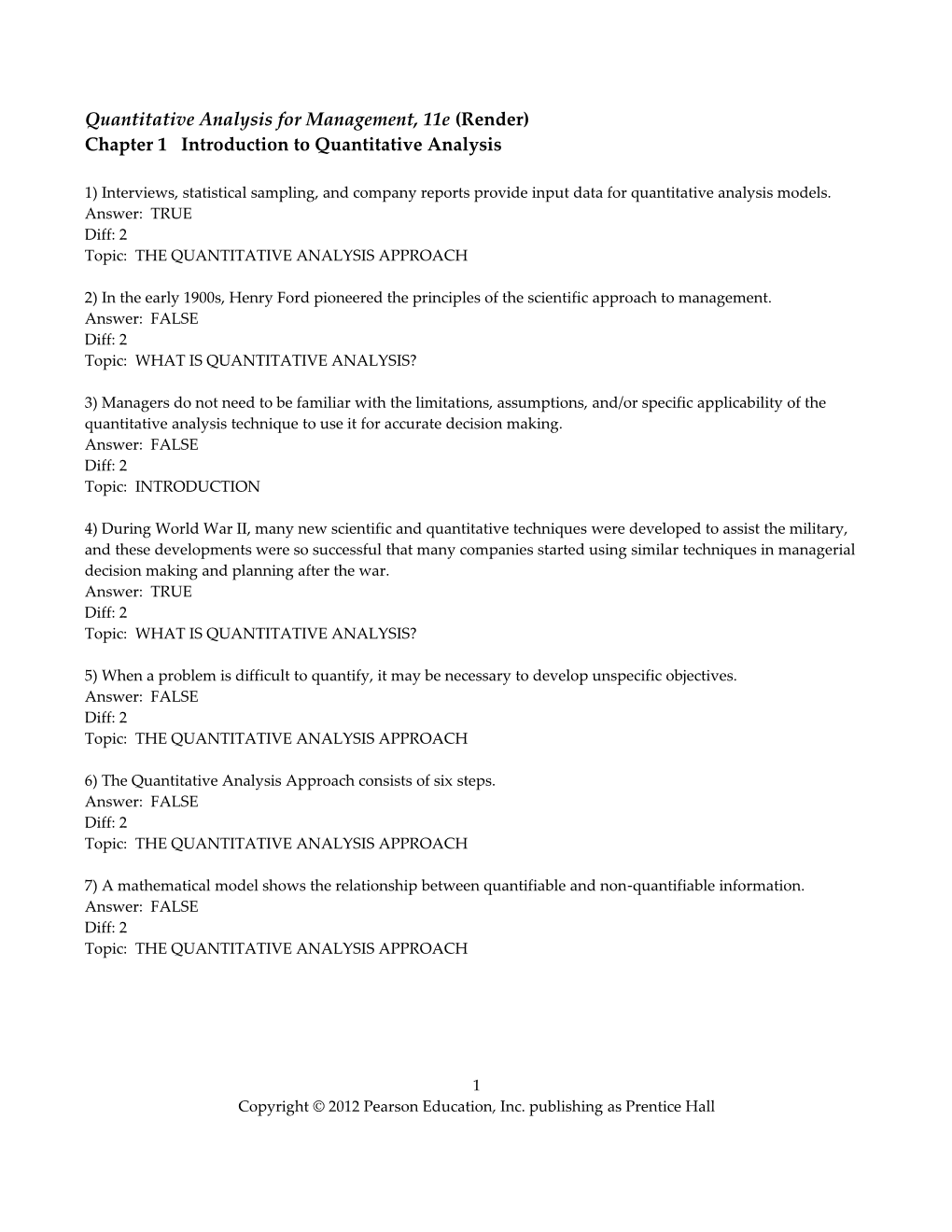 Quantitative Analysis for Management, 11E (Render)